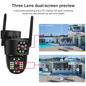 5K 12MP Wi -Fi Camera Outdoor 10x Zoom Video Surveillance Ptz CCTV 4K IP -камера Три объектива Auto Tracking Street Cam Водонепроницаемый P2P