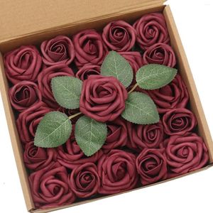 Decorative Flowers D-Seven Artificial 1.5" And 2" Burgundy 25pcs Realistic Rose Buds Petite Roses W/Stem For DIY Wedding Boutonniere