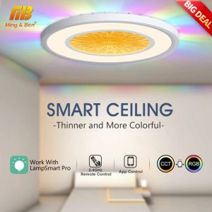 アプリとリモートコントロールを備えたMingbenスマートRGB天井ランプベッドルームリビングルーム用の超薄いLEDライト