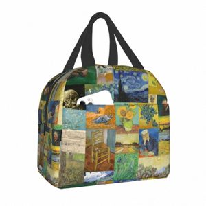 van Gogh Painting Collage Insulated Lunch Bag for Work School Leakproof Cooler Thermal Starry Night Frs Lunch Box Women Kid f8HT#