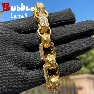 Armband Bubble Letter 14mm Box Link Men's Armband Iced Out Cubic Zirconia Prong Setting Fashion Hip Hop Punk Jeweller 2023 Trending Gift