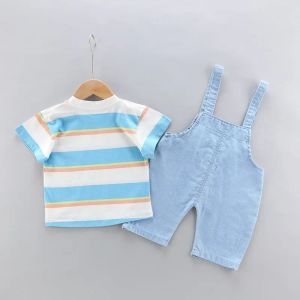 Quality Summer Baby boys Clothes Sets toddlers Children's Denim Overalls + Short T-Shirt Cute