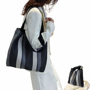 Simples retro bolsa pequena fresca listrada sacos de lona para mulheres arte casual bolsa de ombro de grande capacidade feminina o8SS #