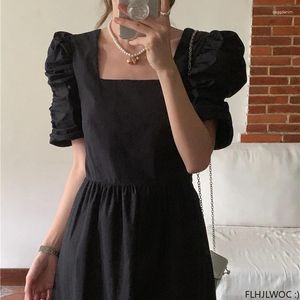 Party Dresses Chic Elegant Fashion French Style Black Dress Women Solid Square Neck Design Long Split Feminine Vestidos