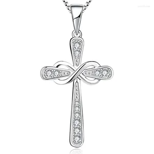 Pendant Necklaces Twist Cross Design Women's Necklace Silver Color Box Chain Exquisite Bridal Accessory Fancy Gift Fashion Jewelry