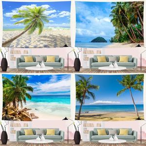 Tapestries Tropical Beach Ocean Scenery Tapestry Palm Tree Blue Sky Landscape Wall Hanging Modern Art Living Room Bedroom Decor