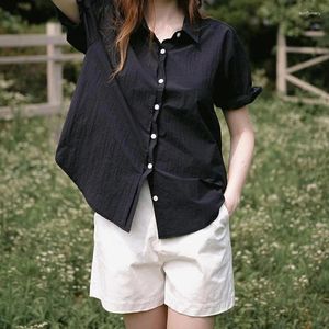 Camisetas femininas verão casual manga curta camisa solta senhora elegante retro original