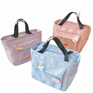 Neue wärmeisolierte Lunchtasche für Damen, einfarbig, große Lunchbox, Tragetasche, Lebensmittel-Picknick-Taschen mit Abzeichen, tragbare Lebensmittel-Taschen w97z #