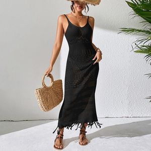 Knitted Tunic Bikini Cover-Ups Sexy Hollow Out Strappy Dress Women Summer See Through Beach Cover Up Backless Beachwear
