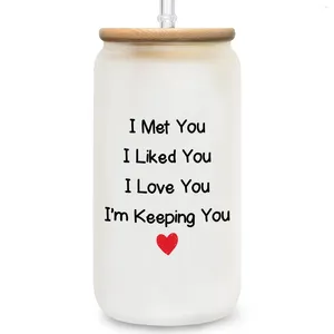 Wine Glasses I Meet You Liked Coffee Cup. 16oz Glass Can With Bamboo Lids And Straw For Iced Coffee. Valentine's Day Gift Wife.