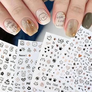 3D Cartoon Black Graffiti Cat Childlike Nail Art Stickers Kawaii Puppy Dog Rabbit Animal Series Sliders For Manicure Decals 240430