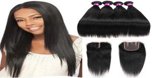 Peruvian Malaysian Indian Brazilian Virgin Straight Weaves Hair With Closure 8A Human Hair With Closure 3 OR 4 Bundles With Closur3184372