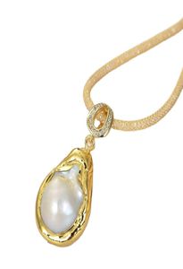 Guaiguai smycken 18x26mm vit keshi pärlhänge halsband handgjorda för kvinnor riktiga ädelstenar sten dam mode juvelery7067781