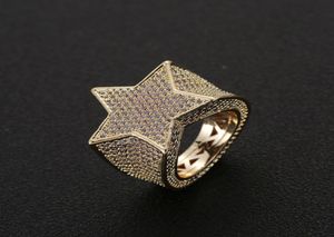 Mężczyźni Modna miedziana złota srebrna lodowana gwiazda Pierścień Wysokiej jakości CZ Stone Star Kształt Pierścień Biżuteria 5726015