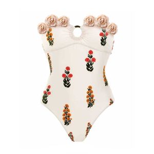 Media de banho de banho 2024 Nova moda One ombro One Piece Salia de maiô Imprimir 3D Floral Swimwear Mulheres Tubo Top Top Bathing Arme de praia