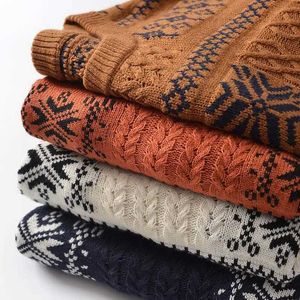 Men's T-Shirts Mens Argyle Sweater Loose Crewneck Pullover Long Sleeves Vintage Winter ClothingL2403