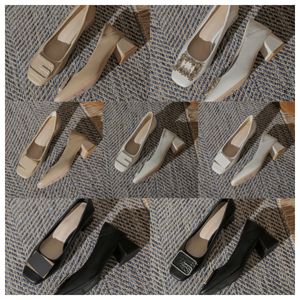 Top Designer High square toe off white women fashionable comfortable middle soft soles thick heels and single shoes