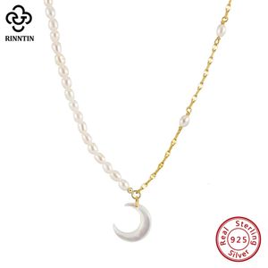 Rinntin 925 Sterling Silver Vintage Pearl Chain Necklace with Exquisite 13mm Shell Pendant for Women Party Jewelry GPN53 240425