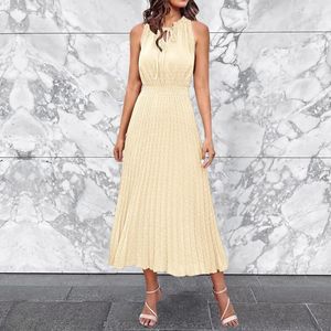 Casual Dresses Women's Elegant Polka Dot Medium And Long Dress Summer V-Neck Sleeveless Solid Ladies Slim Waist Pleated Tank