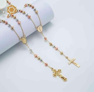 Elfic Gold Plated Three Color Necklace Cubic Zirconia Virgin Mary Necklace Rosary Necklace74690507559102