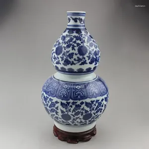 Vasen exquisite chinesische antike handgefertigte blau und weiße Porzellan-Kürbis-Formblumen-Designs verheißungsvolle Ornament Vase