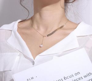 Pendant Necklaces YUN RUO Rose Gold Color Wheat Ear Pearl Necklace Adjustable Titanium Steel Woman Jewelry Gift Never Fade Drop 13799070