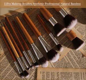 11Pcs Makeup Brushes Synthetic Professional Natural Bamboo Cosmetics Foundation Eyeshadow Blush Makeup Brush Set Kit Pouch3838187