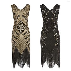 Casual Dresses Vintage Women Party Dress Ladies Sleeveless Glitter Sequin Tassels Fringe Ballroom Club Rave Costume Flapper Vestido