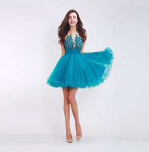 New Fashion Short A Line Honter Backless Tulle Appliques 형식 무도회 가운 달콤한 칵테일 드레스 여성 Homecoming Dresses6688505