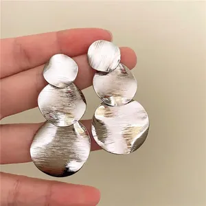 Dangle Earrings Chic Metal Wire-drawing Multilayer For Women Silver Color Cool Oversize Long Trendy Girls Jewelry Wholesale