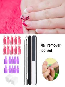 Nagelkitssatser gel remover kit polska klämmor luddtorkare fil buffert block rostfritt stål nagelband pusher borste6420691