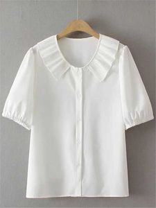 Frauen T-Shirt Plus Size Womens Sommerkleidung kurzärmeliges Faltenkragen Middliche Baumwollstoff Plus Größe Nicht Elastisches T-Shirt Topl2405