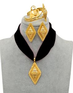 Anniyo DIY Rope Ethiopian Jewelry set Pendant Necklaces Earrings Bangle Ring Gold Color Eritrea Habesha Jewellery Sets 218406 2014111431