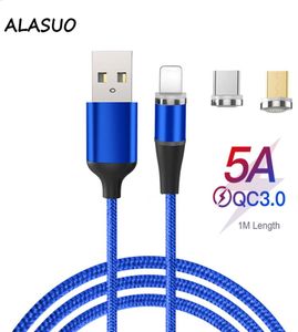 360 graders rotera 5A LED magnetisk mikro USB -typ C -kabel för iPhone Samsung Huawei Magnet Fast laddning 1M9595613