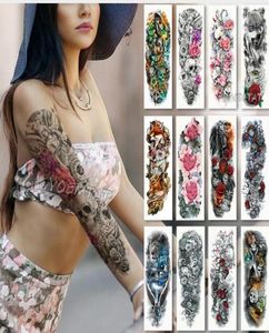 Grande tatuagem de manga de braço impermeável tatuagem temporária adesiva crânio lotus homens full flor tatoo body arte tatuagem menina6867211