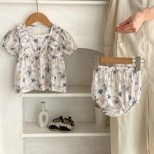 Conjuntos de roupas Roupas fofas de menina de 0-3 anos nascida crianças de manga curta camisa de flor tops bloomers shorts 2pcs roupas de verão