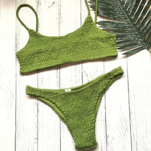 Women's Swimwear Green Bikini Triangle Sexy Swimsuit Thong Rucked Separate Beach Women Trend Vacation Bathing Suits Bikinis Sets Biquini