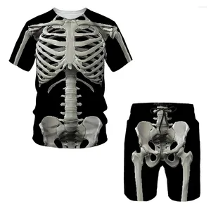 Męskie dresy męskie gotycki punkowy styl horror przerażający szkielet czaszka 3D nadruk cosplay cosplay kostium Halloweenowe szorty T -koszulki Sets Swim Mężczyzna