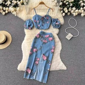 Work Dresses Neploe Fashion Vintage Flower Off Shoulder Slim Fit Camisole Vest High Waist Skirts 2024 Summer Two Piece Sets