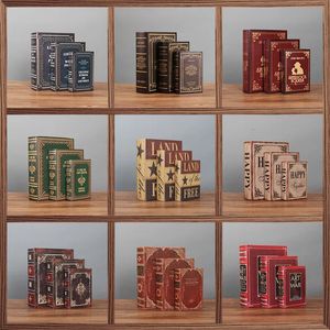 Retro Wood Fake Books Decoration Craft Creative Wood Modern Art Figurine Ornament Home Decoration Accessories Desktop Ornament 240424