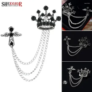 Brooches Vintage British Style Crown Cross Brooch Pins Men Badge Ornaments Multi-layer Tassels Chains For Women Accessories Gift