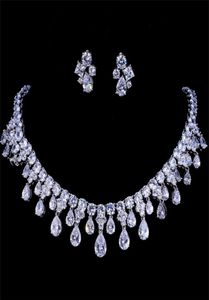 Emmaya Zircons High Quality White Gold Color Cubic Zirconia Bridal Wedding Necklace and Earring Set Party Gift 2202249278630