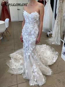 2024 Illusion 3D Flowers Mermaid Wedding Dresses Sleeveless Floral Appliques Lace Bridal Gowns Robe De Mariee