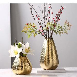 Vasi Ceramic Vase Golden Texture Bud But Flower Accessori Accessori per decorazioni per la casa moderna