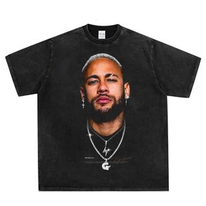 Neymar Graphic Print American Retro Crewneck Cotton Short Sleeve Tshirt Hiphop Trend Sports Base Oversized T Shirt 240423