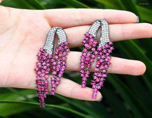 Dangle Earrings CWWZircons Bright Full Red Cubic Zirconia Paved Long Drop Party Wedding For Women Heavy Stone Work Jewelry CZ2904681245