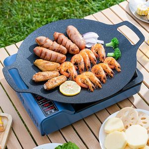 Gianxi Grill Pan Korean Round Non-Stick Barbecue Plate Outdoor Travel Camping Frey Pan Barbecue Accessories 240411