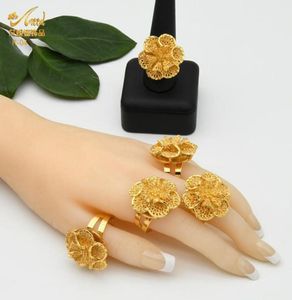 Hochzeitsringe sehnungsfähiger Ring für Frau Äthiopischer 24K Gold gefüllt Big Hollow Flower African Fashion Brautparty Frau Juwely7163564