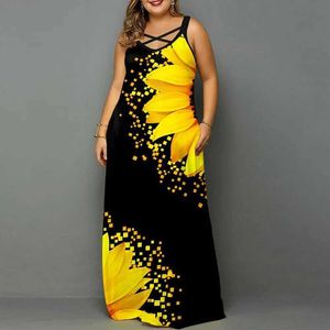 Vestidos casuais básicos de tamanho sexy tanque feminino vestido de tanque 2024 férias de praia de verão feminino plus size tamanho de couro de grande tamanho grande vestido floral2405