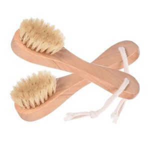 new 1pc Natural Face Brush Bristles Exfoliating Face Brushes Wooden Woman Man Skin Care Dry Body Brush Massager Scrubber Toolswooden body brush massager